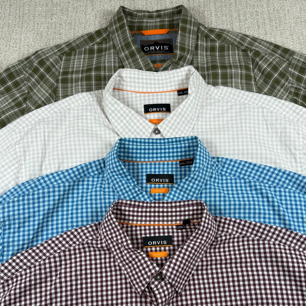 Lot 4x Orvis Mens 2XL Active Fit Performance Long Sleeve Button Up Shirts